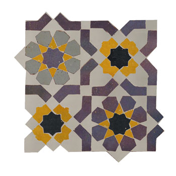 Mosaic House Moroccan tile Ketyani 25-9-27-8-6 Light Gray Purple Dark Gray Ochre Black  zellige, mosaic, zellij, field, pattern, glaze, classic, stars, intricate 